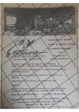 AFICHE RETRO RANCHO DE CACERIA EL TESORO TMPS. 1980s