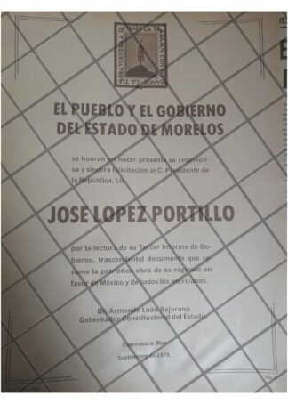 AFICHE RETRO ESTADO DE MORELOS FELICITA A LOPEZ PORTILLO 79