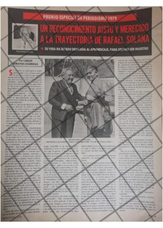 AFICHE RETRO. PREMIO DE PERIODISMO A RAFAEL SOLANA 1979