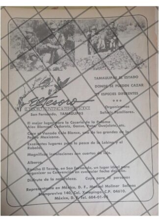 AFICHE RETRO RANCHO DE CACERIA EL TESORO TMPS. 1980s 2