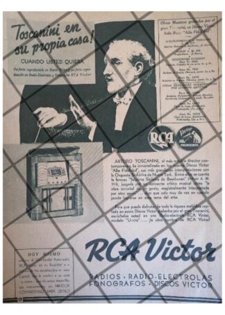 CARTEL RETRO ARTURO TOSCANINI Y RADIOS RCA VICTOR 1938