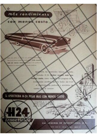 CARTEL PUBLICITARIO RETRO. INSECTICIDA H24 1954