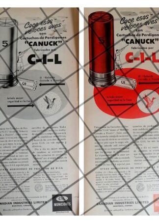 2 AFICHES RETRO CARTUCHOS DE ESCOPETA CANUCK 1954