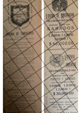 2 AFICHES RETRO LOTERIA DE MICHIACAN Y TAMAULIPAS 1926