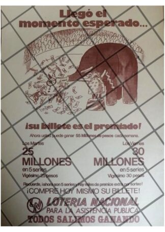 PUBLICIDAD RETRO LOTERIA NACIONAL. DIBUJO ABEL QUEZADA 1980