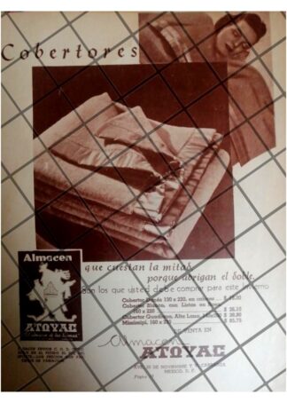 AFICHE PUBLICITARIO ANTIGUO ALMACENES ATOYAC 1945