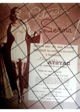 AFICHE PUBLICITARIO ANTIGUO ALMACENES ATOYAC 1944