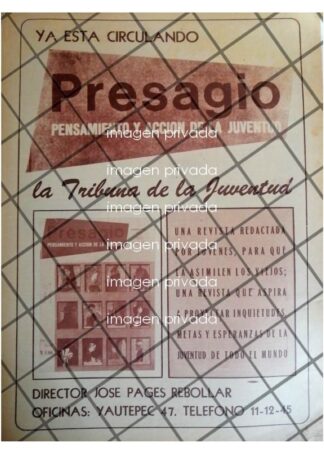 AFICHE RETRO JOSE PAGES R. LANZA LA REVISTA PRESAGIO 1968