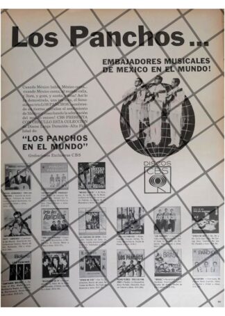 CARTEL PUBLICITARIO RETRO LOS PANCHOS Y DISCOS C.B.S. 1964