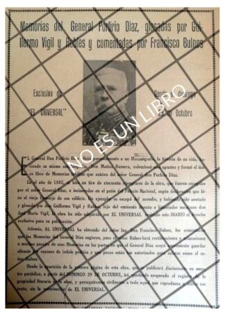 CARTEL PUBLICITARIO LANZAN MEMORIAS DE PORIFIO DIAZ 1922