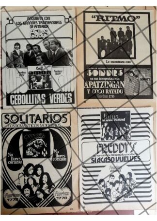 4 AFICHES RETRO. DISCOS PEERLESS Y GRUPOS DE LOS 70s