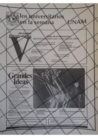 CARTEL ANTIGUO. UNAM. JORNADAS VASCONCELIANAS Y MAS 1982