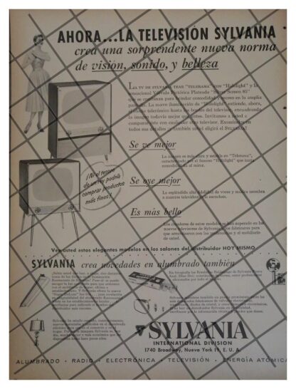 CARTEL PUBLICITARIO RETRO. TELEVISORES SYLVANIA 1960