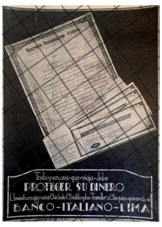 AFICHE RETRO BANCO ITALIANO LIMA 1928 -PERU
