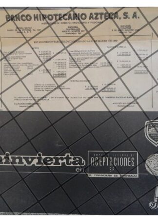 AFICHE RETRO BANCO HIPOTECARIO AZTECA 1969 /196