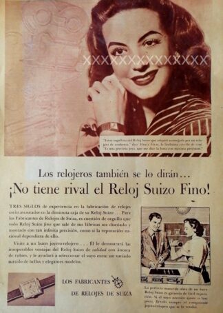CARTEL ANTIGUO ORIGINAL DE . MARIA FELIX, RELOJES SUIZOS 1940s