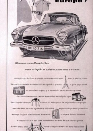 CARTEL ANTIGUO ORIGINAL DE AUTOS MERCEDES BENZ 190 SL 1961 /295 MUY RARO