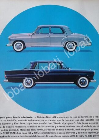 CARTEL ANTIGUO ORIGINAL DE AUTOS MERCEDES BENZ 180D 1961 /290
