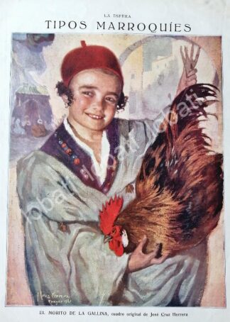 GRABADO ANTIGUO 1921 POR: JOSE CRUZ HERRERA. EL MORITO DE LA GALLINA
