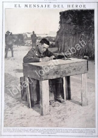 GRABADO ANTIGUO SOLDADO ESCRIBIENDO A CASA 1921 / MLT
