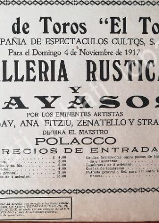 CARTEL ANTIGUO ORIGINAL DE PLAZA DE TOROS EL TOREO, RODEO, JARIPEO Y MAS 1917 / MUY RARO