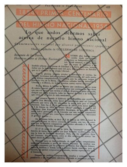 AFICHE RETRO CENTENARIO DEL HIMNO NACIONAL M. 1955