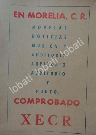 CARTEL ANTIGUO ORIGINAL DE RADIO DIFUSORA XECR 1966 MORELIA / N97