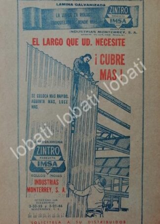 CARTEL ANTIGUO ORIGINAL DE IMSA. INDUSTRIAS MONTERREY 1966 /714