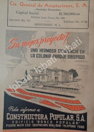 CARTEL ANTIGUO ORIGINAL DE INICIOS DE LA COLONIA PARQUE OBISPADO 1946 /722