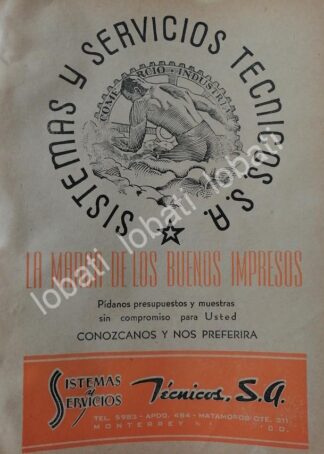 CARTEL ANTIGUO ORIGINAL DE SISTEMAS Y SERVICIOS TECNICOS S.A 1952 /726 MONTERREY