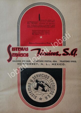 CARTEL ANTIGUO ORIGINAL DE SISTEMAS Y SERVICIOS TECNICOS S.A 1942 /723 MONTERREY