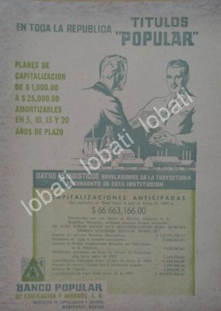 CARTEL ANTIGUO ORIGINAL DE BANCO POPULAR DE EDIFICACION Y AHORROS 1965 /227