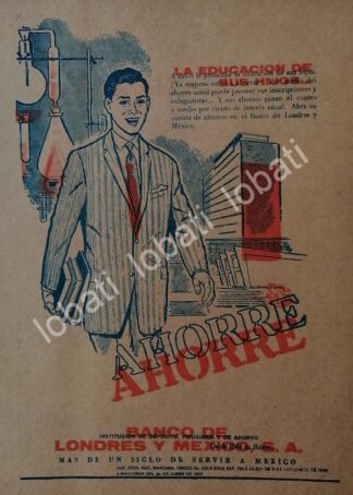 CARTEL ANTIGUO ORIGINAL DE BANCO DE LONDRES Y MEXICO 1950s /264 MONTERREY