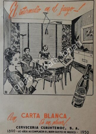 CARTEL ANTIGUO ORIGINAL DE CERVEZA CARTA BLANCA 60 ANIVERSARIO 1950 /212