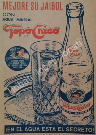 CARTEL ANTIGUO ORIGINAL DE REFRESCOS AGUA MINERAL TOPO CHICO 1964. MONTERREY /218