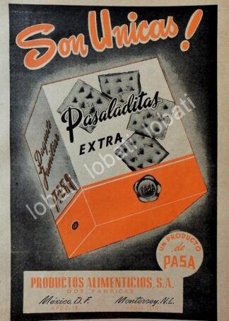 CARTEL ANTIGUO ORIGINAL DE GALLETAS PASA (PRODUCTOS ALIMENTICIOS S.A) 1950 /225 MONTERREY