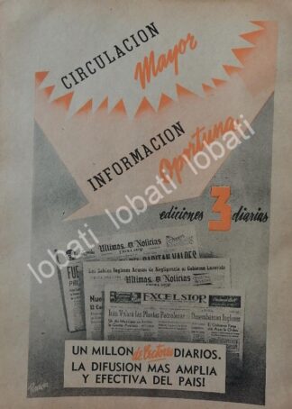 CARTEL ANTIGUO ORIGINAL DE PUBLICIDAD DEL DIARIO EXCELSIOR 1946 /75