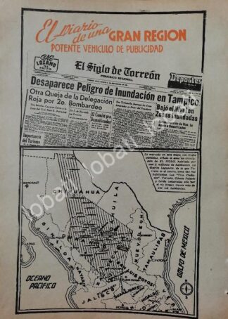 CARTEL ANTIGUO ORIGINAL DE PUBLICIDAD DEL PERIODICO EL SIGLO DE TORREON 1950s /N77
