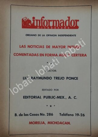 CARTEL ANTIGUO ORIGINAL DE AFICHE DEL PERIODICO EL INFORMADOR MICHOACANO 1966 / N81