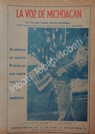 CARTEL ANTIGUO ORIGINAL DE AFICHE DEL PERIODICO LA VOZ DE MICHOACAN 1960s / N83