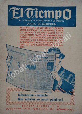 CARTEL ANTIGUO ORIGINAL DE AFICHE DEL PERIODICO EL TIEMPO 1965 / N84 MONTERREY