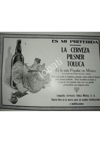CARTEL ANTIGUO ORIGINAL DE CERVEZA PILSNER 1910 CIA. CERVECERA TOLUCA / MUY RARO