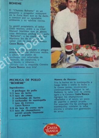 CARTEL ANTIGUO ORIGINAL DE CERVEZA CARTA BLANCA Y RESTAURANTE CHATEAU BOHEME 1970s /196