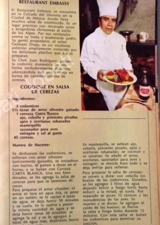 CARTEL ANTIGUO ORIGINAL DE CERVEZA CARTA BLANCA Y RESTAURANTE EMBASSY 1970s /197