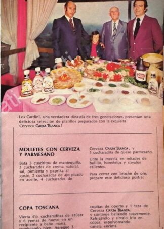 CARTEL ANTIGUO ORIGINAL DE CERVEZA CARTA BLANCA Y RESTAURANTE CARDINI 1970s /198