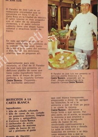 CARTEL ANTIGUO ORIGINAL DE CERVEZA CARTA BLANCA Y RESTAURANTE EL PARADOR DE JOSE LUIS 1970s /199