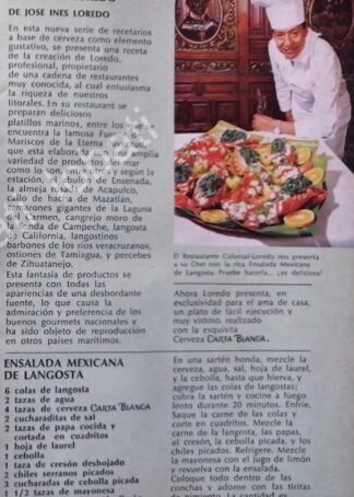CARTEL ANTIGUO ORIGINAL DE CERVEZA CARTA BLANCA Y RESTAURANTE COLONIAL LOREDO 1970s /201