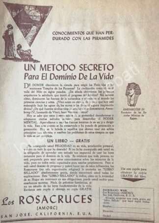 CARTEL ANTIGUO ORIGINAL DE CAMPAÑA DE LOS ROSACRUCES AMORC 1953 /197 / RLG