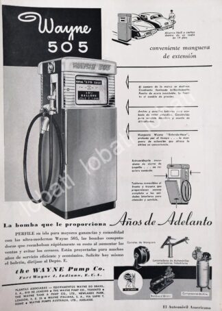 CARTEL ANTIGUO ORIGINAL DE BOMBAS DE GASOLINA WAYNE 505 1951 /15 RARO