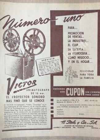 CARTEL ANTIGUO ORIGINAL DE PROYECTOR VICTOR ANIMATOGRAPH 16mm 1952 /14